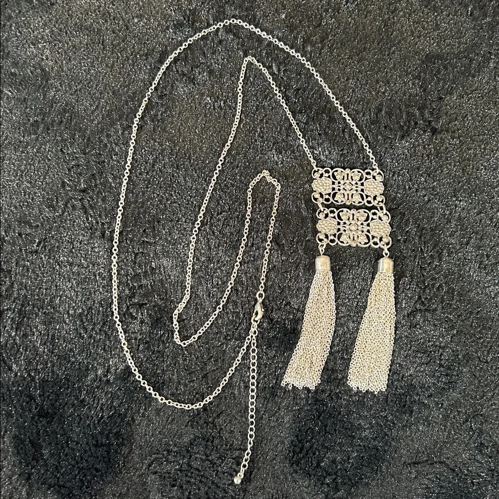 Vintage Silver Filigree Tassel Pendant Necklace - 36” with 3” extender